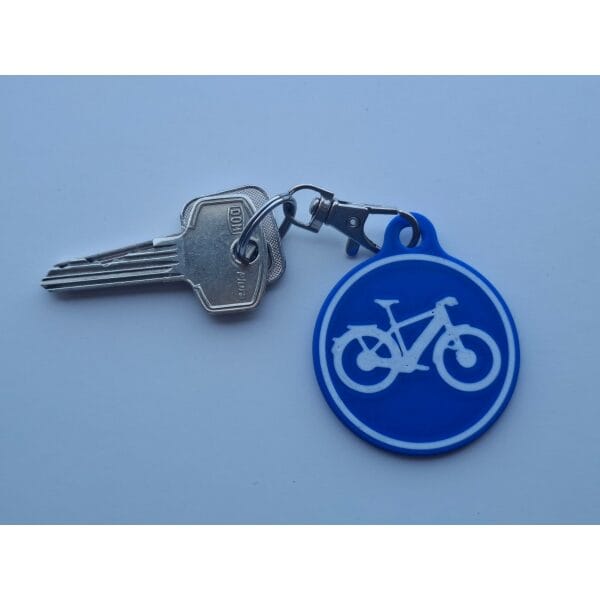 Sleutelhanger Verkeersbord Rond Speedpedelec met Stromer Blauw Wit Sleutelhanger Verkeersbord Rond Speedpedelec met Stromer Blauw Wit
